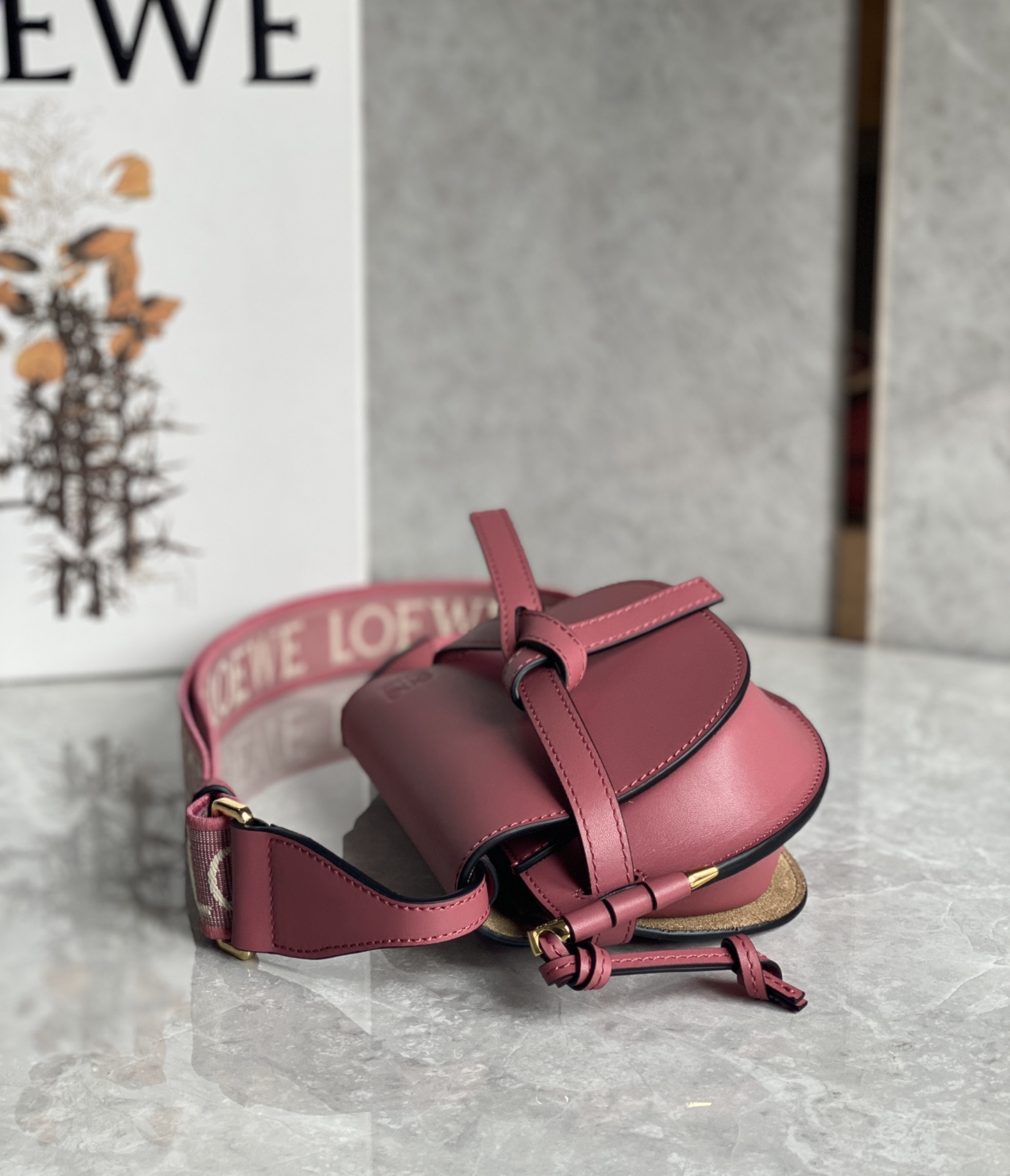 Loewe Mini Gate Dual Bag in Soft Calfskin and Jacquard Pink Purple